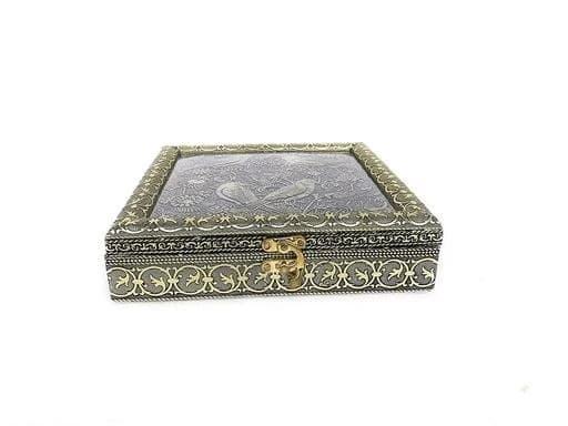 Golden colour Decorative, Handicraft Empty Dry Fruit Gift Box/Marriage Gift Box/Wooden DryFruit Box/Sweets Box/Gift Box, Supari Box (Four Section Box)-4