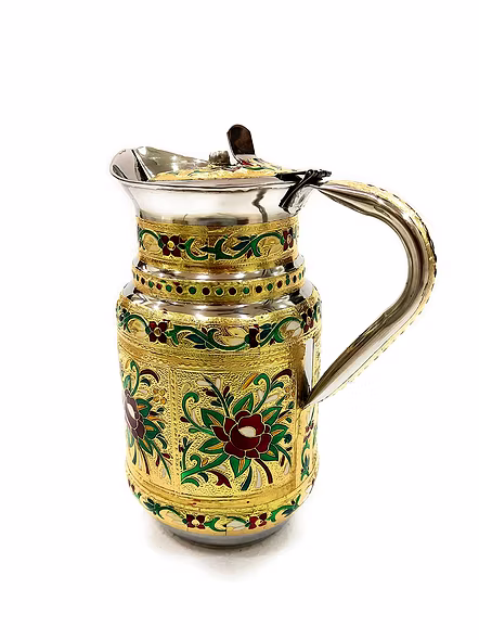 Stainless Steel Meenakari Decorative Floral Jug, Water Pitcher - 1.5 L-1