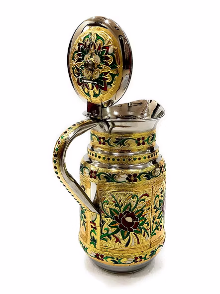 Stainless Steel Meenakari Decorative Floral Jug, Water Pitcher - 1.5 L-2