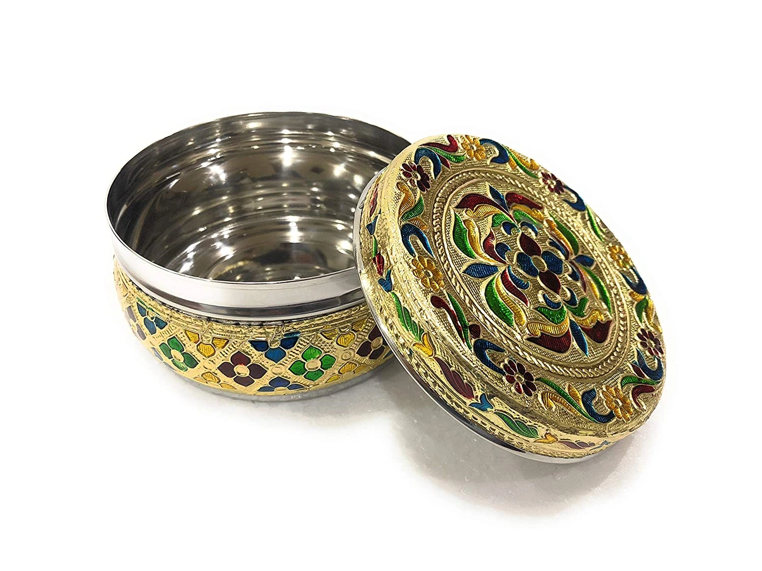 Stainless Steel Container Box Meenakari Storage Box/Chapati Box/Roti Box-3