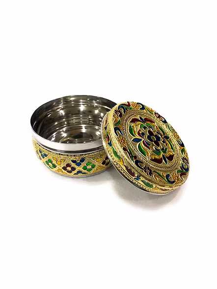 Stainless Steel Container Box Meenakari Storage Box/Chapati Box/Roti Box-3