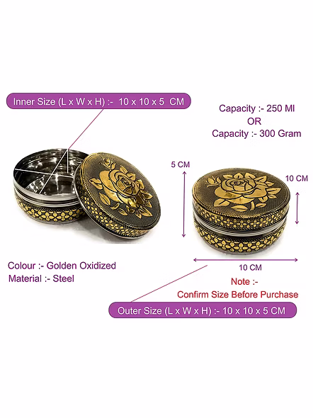 Steel Dabba Golden Container Storage Box Handicraft (Pack Of 1) - 250 ml Steel Utility Container (Gold)-4