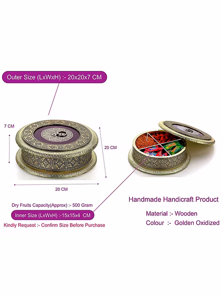 Handicraft Wooden Round Dry Fruit, Mouth Freshener Box-4