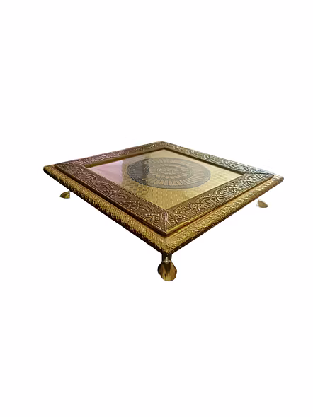 Minakari Pooja Chowki | Wooden Bajot 10 X 10-1