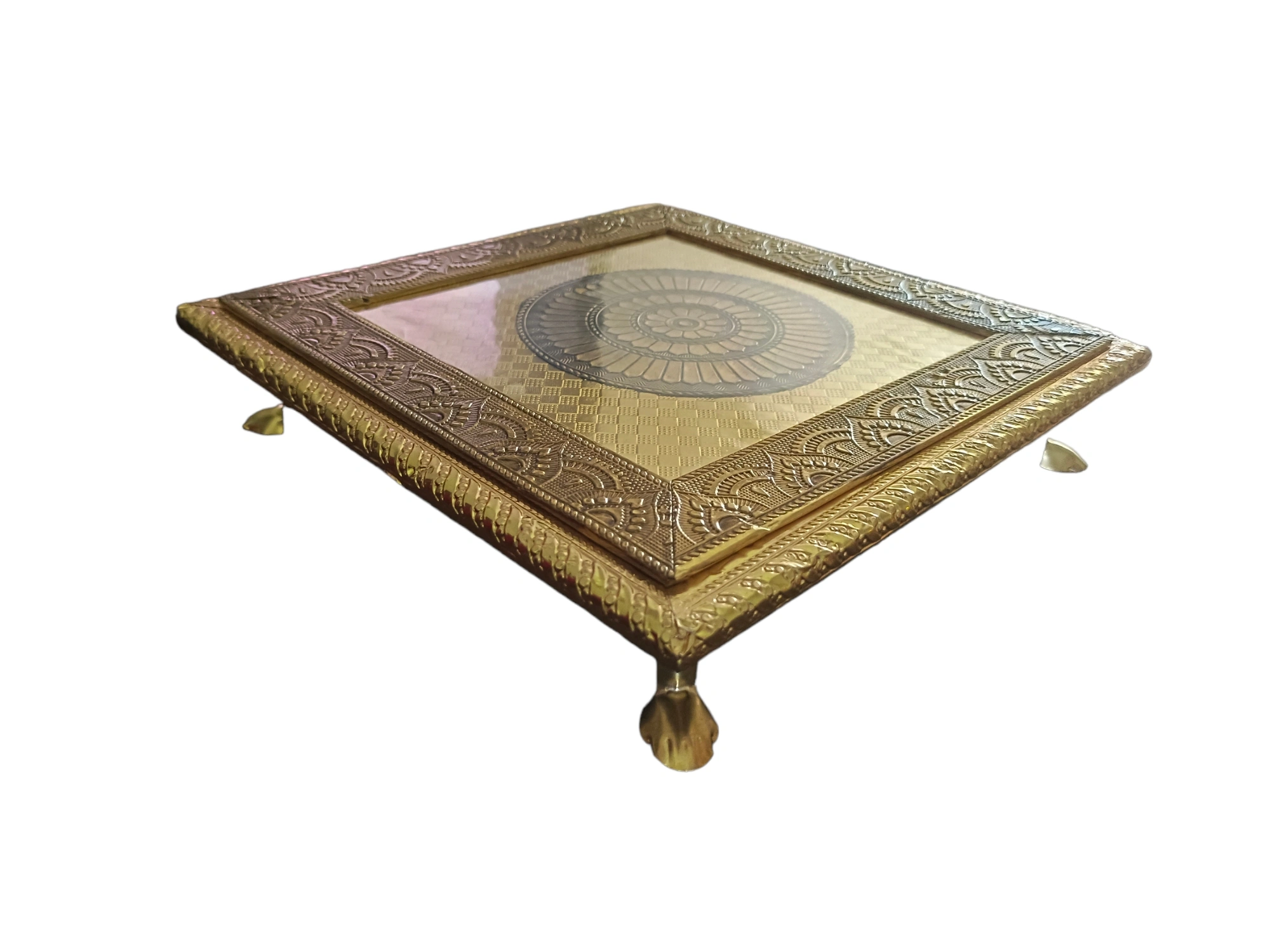 Minakari Pooja Chowki | Wooden Bajot 8 X 8-1