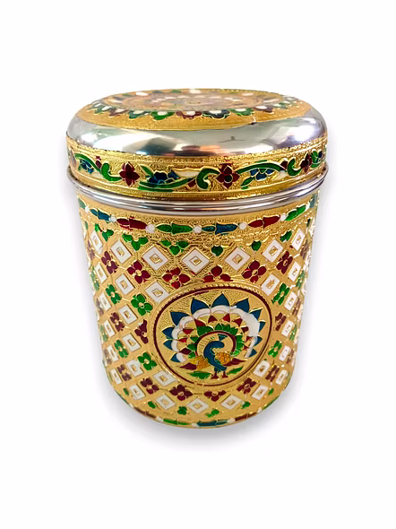 Meenakari Steel Dabba Box Set (Set of 5) Decorative Stainless Steel Container Box, Meenakari Storage Box / Chapati Box/ Roti Box, Multicolour and design-2