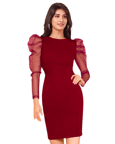 Atachi Women Bodycon Maroon Dress-2