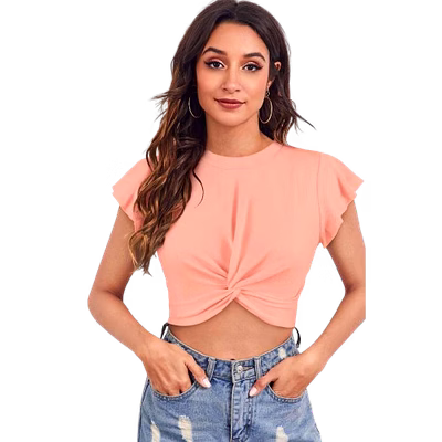casual regular sleeves solid women pink top