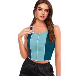 casual sleeveless color block women light blue, green top