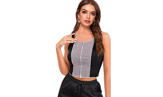 Casual Sleeveless Color Block Women Light Blue, Green Top