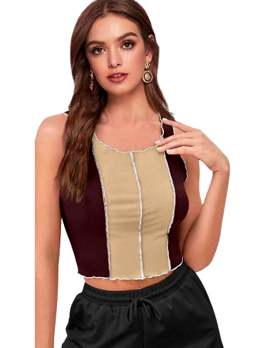 Casual Sleeveless Color Block Women Light Blue, Green Top-1