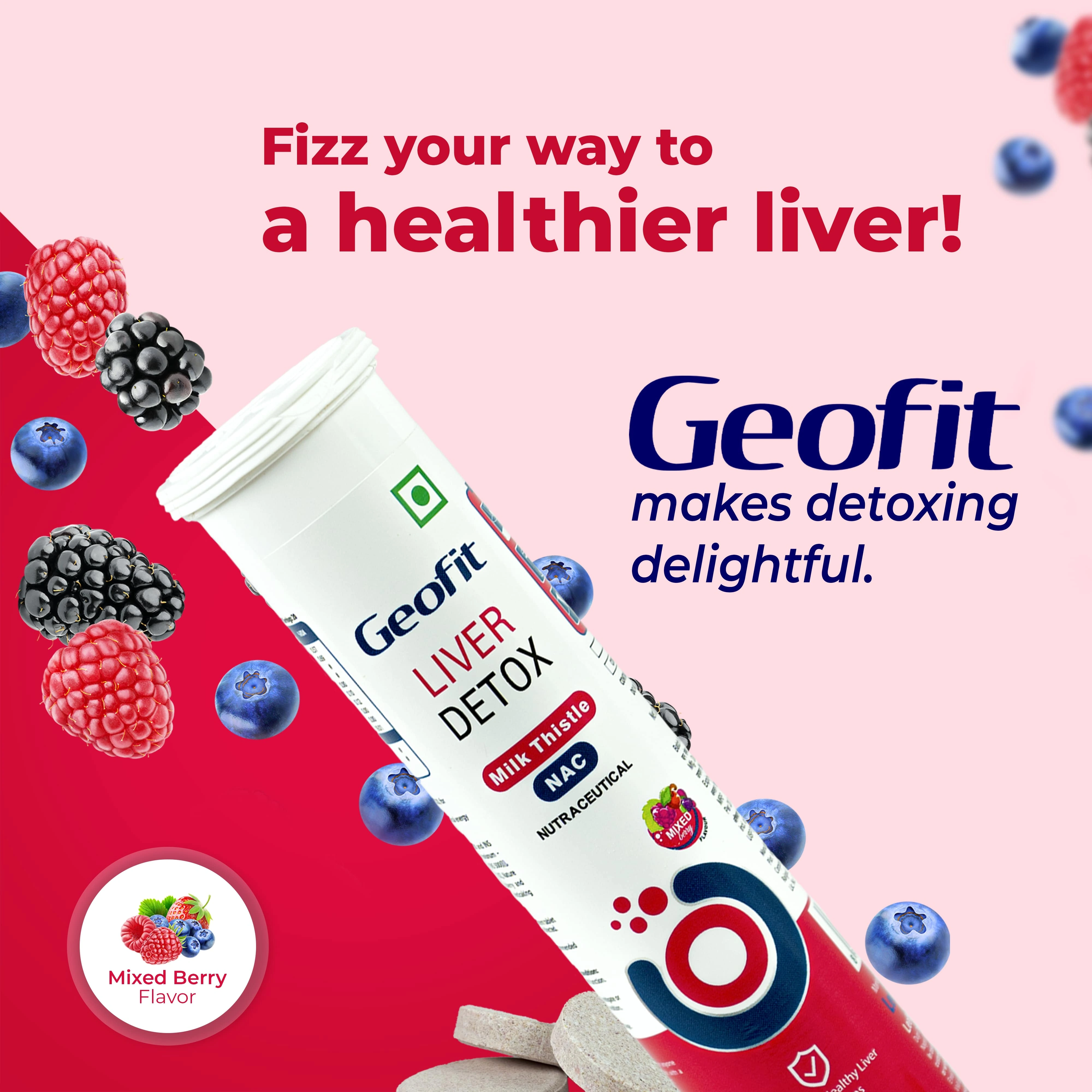 Geofit Liver Detox Effervescent Tablets With Milk Thistle | Mixed Berry Flavour | Supports Healthy L-1