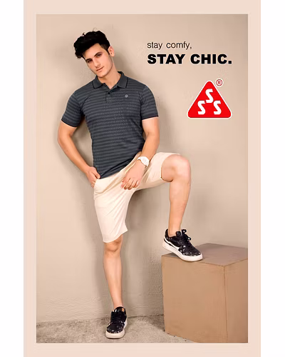 MEN T-SHIRT, COLLAR BIRD EYE VERTICAL STRIPES LOGO CATALOGUE-2