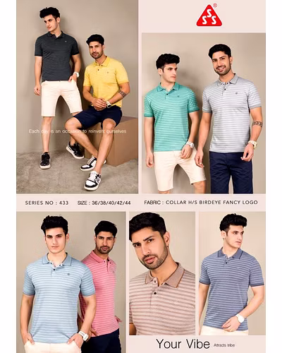 MEN T-SHIRT, COLLAR BIRD EYE VERTICAL STRIPES LOGO CATALOGUE-1