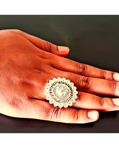 Odisha's finest Silver Filigree adjustable big Ring-2