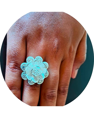 Odisha's finest Silver Filigree adjustable big Ring-3