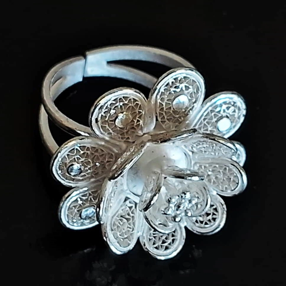 Odisha's finest Silver Filigree adjustable big Ring-4