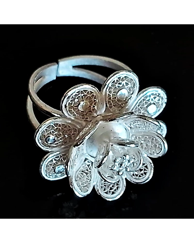 Odisha's finest Silver Filigree adjustable big Ring-4