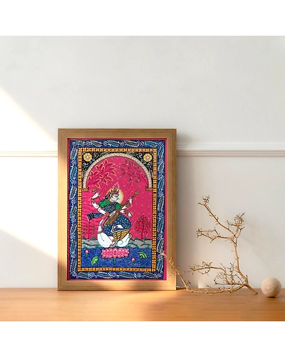 Pattachitra Finest Painting of Goddess Saraswati with bina-12665095