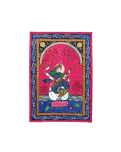 Pattachitra Finest Painting of Goddess Saraswati with bina-1