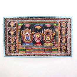 Gonasika Pattachitra Painting of Lord Jagannatha Balabhadra and Subhadra with Jagannath Bhesa on the side