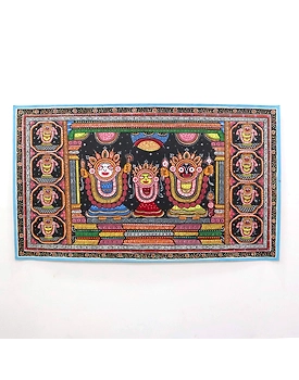Pattachitra Painting of Lord Jagannatha Balabhadra and Subhadra with Jagannath Bhesa on the side