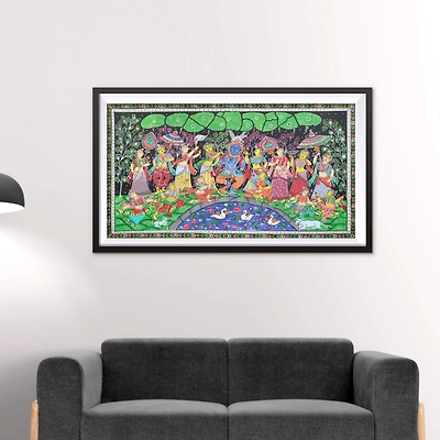 Gonasika Krishna Rasa Leela dancing with Gopis' Painting on Patta Odisha's finest