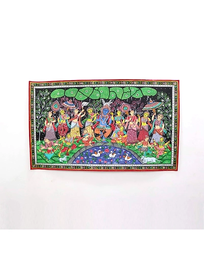 Krishna Rasa Leela dancing with Gopis' Painting on Patta Odisha's finest-1