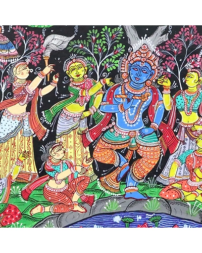 Krishna Rasa Leela dancing with Gopis' Painting on Patta Odisha's finest-2