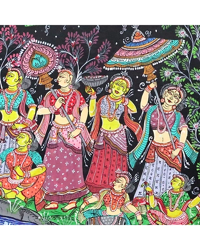 Krishna Rasa Leela dancing with Gopis' Painting on Patta Odisha's finest-3