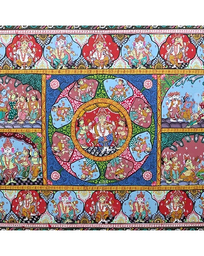 Patta Painting of Shree Krishna and Ganesha-1