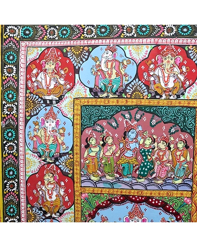 Patta Painting of Shree Krishna and Ganesha-2