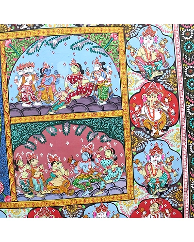 Patta Painting of Shree Krishna and Ganesha-3