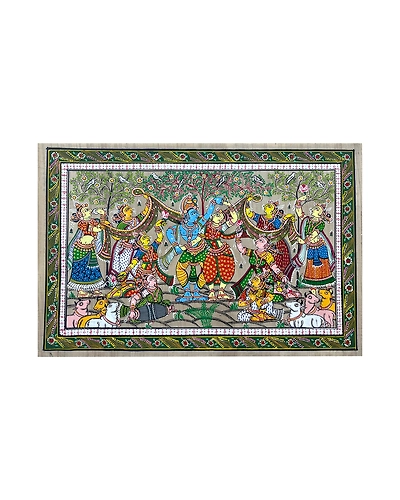 Krishna Rasleela Patta Tussar Painting-1