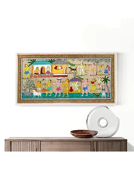 Tribal Life Patta Tussar Painting
