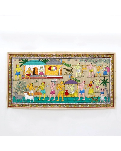 Tribal Life Patta Tussar Painting-2