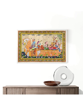 Lord Krishna with Gopi NabaKeli Patta Tussar Painting
