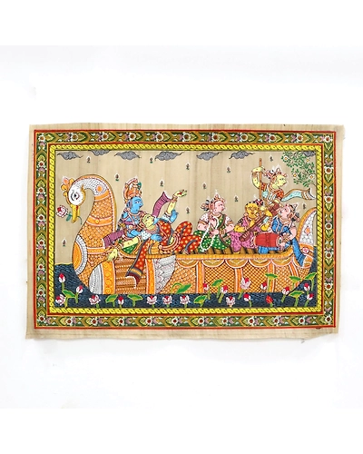 Lord Krishna with Gopi NabaKeli Patta Tussar Painting-1
