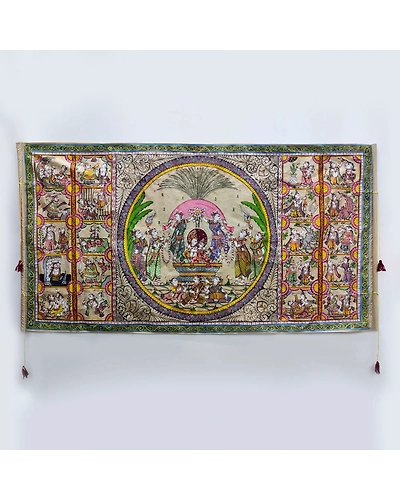 Beautiful Vastu compliant Krishna Leela Patta Tussar Painting-1