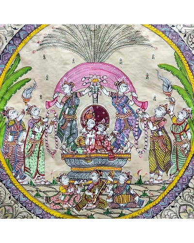 Beautiful Vastu compliant Krishna Leela Patta Tussar Painting-2