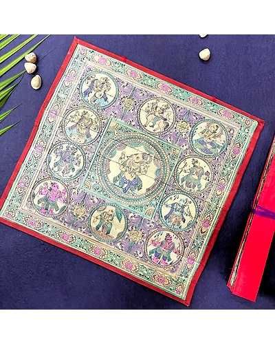 Palm Leaf Engraving of Ganehsa and Vishnu Dashavatara-12665315