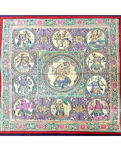Palm Leaf Engraving of Ganehsa and Vishnu Dashavatara-1