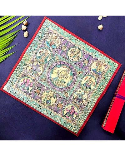 Palm Leaf Paintings Engraving of Krishna Rasleela and Vishnu Dashavatara-12665321