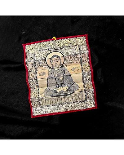 Palm leaf engraving of meditating Buddha-12665337