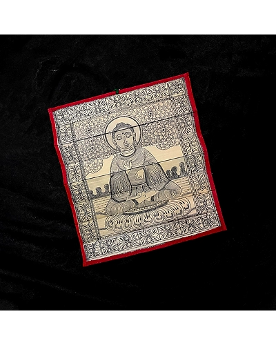 Palm leaf engraving of meditating Buddha-3