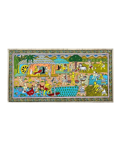 Daily Village Life Patta Tussar Painting-1