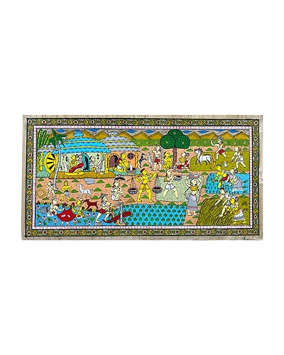 Daily Village Life Patta Tussar Painting-3