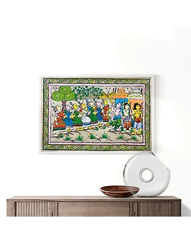 Dancing Tribals Patta Tussar Painting
