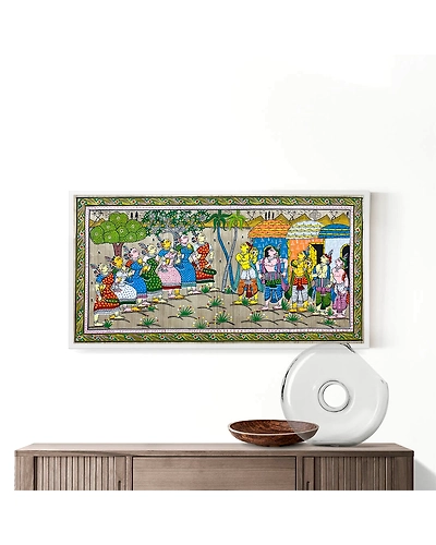 Dancing Tribals Patta Tussar Painting-1