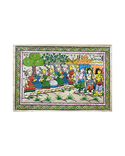 Dancing Tribals Patta Tussar Painting-3